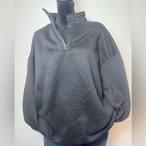 Trendy Queen Oversized Women’s Black Half-Zip Sweatshirt Size L - Picture 3 of 11